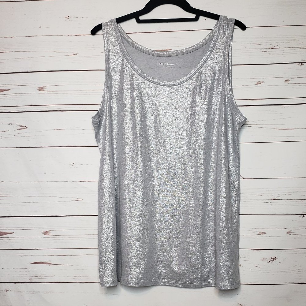 Eileen Fisher Gray silver Metallic Organic Linen Tank Top